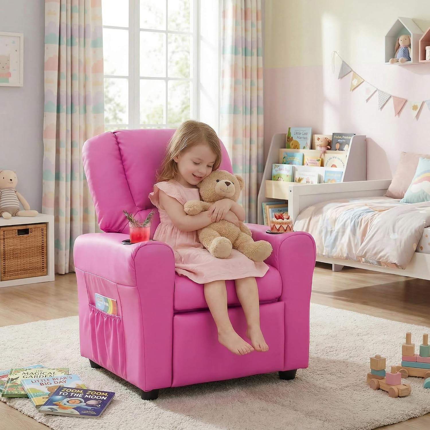 Candy Kids Reclining Chair Leather Recliner Sofa Push Back Toddler Youth Children Child Ages 1-6
