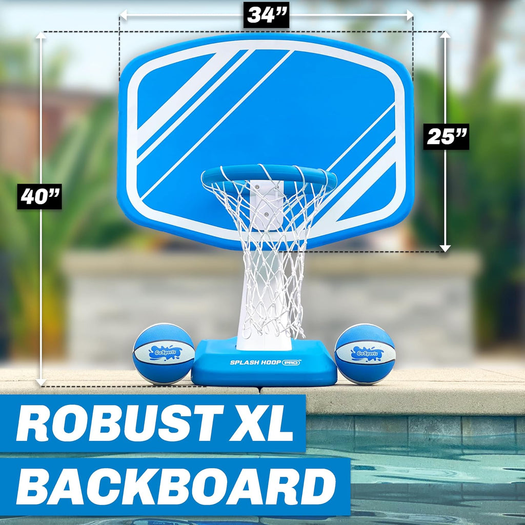 GoSports Splash Hoop PRO - Choose Your Color - Swimming Pool Basketball Game, Includes Poolside Water Basketball Hoop, 2 Balls and Pump