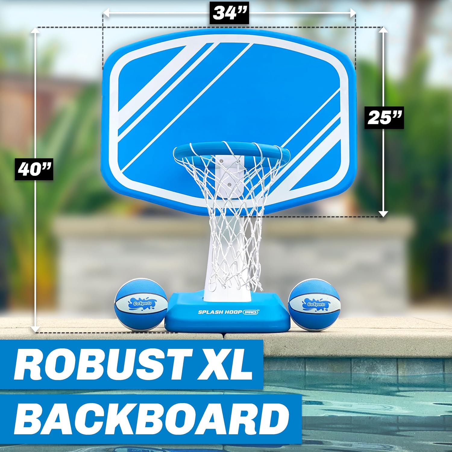 GoSports Splash Hoop PRO - Choose Your Color - Swimming Pool Basketball Game, Includes Poolside Water Basketball Hoop, 2 Balls and Pump