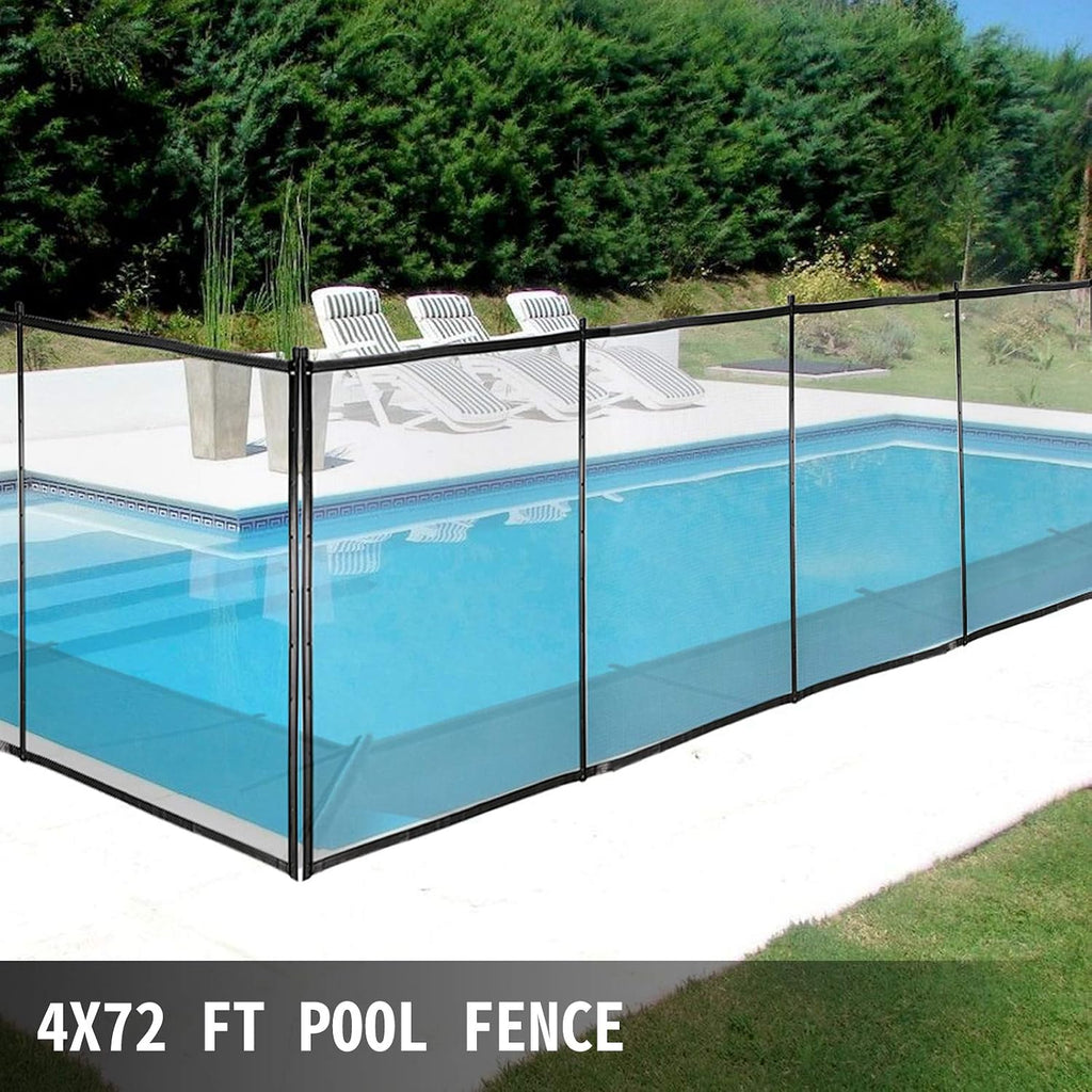 Happybuy Pool Fence, 4FTx 72FT DIY Pool Fences for Inground Pools, Removable Child Safety Pool Fencing, Swimming Pool Fence in Ground for Kids Safety, Black Pool Mesh to Protect Kids