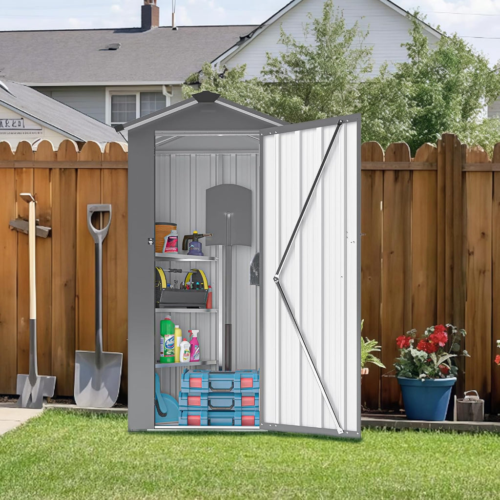 YOPTO 2.5x1.4 FT Outdoor Storage Shed, Tool Shed with Waterproof Roof and Lockable Door,Metal Shed with Adjustable Open Shelves for Backyard Garden Patio Lawn,Black