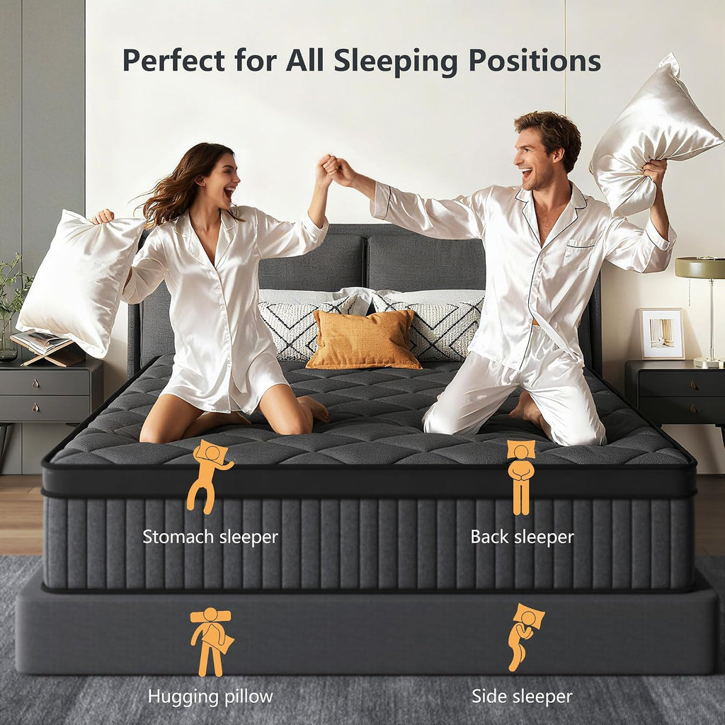 Twin Black Mattress,12 inch Hybrid Mattress Twin Size,Medium Firm with Memory Foam and Pocket Springs,Breathable Cover 12 inch Bed in a Box,39'X75'X12'