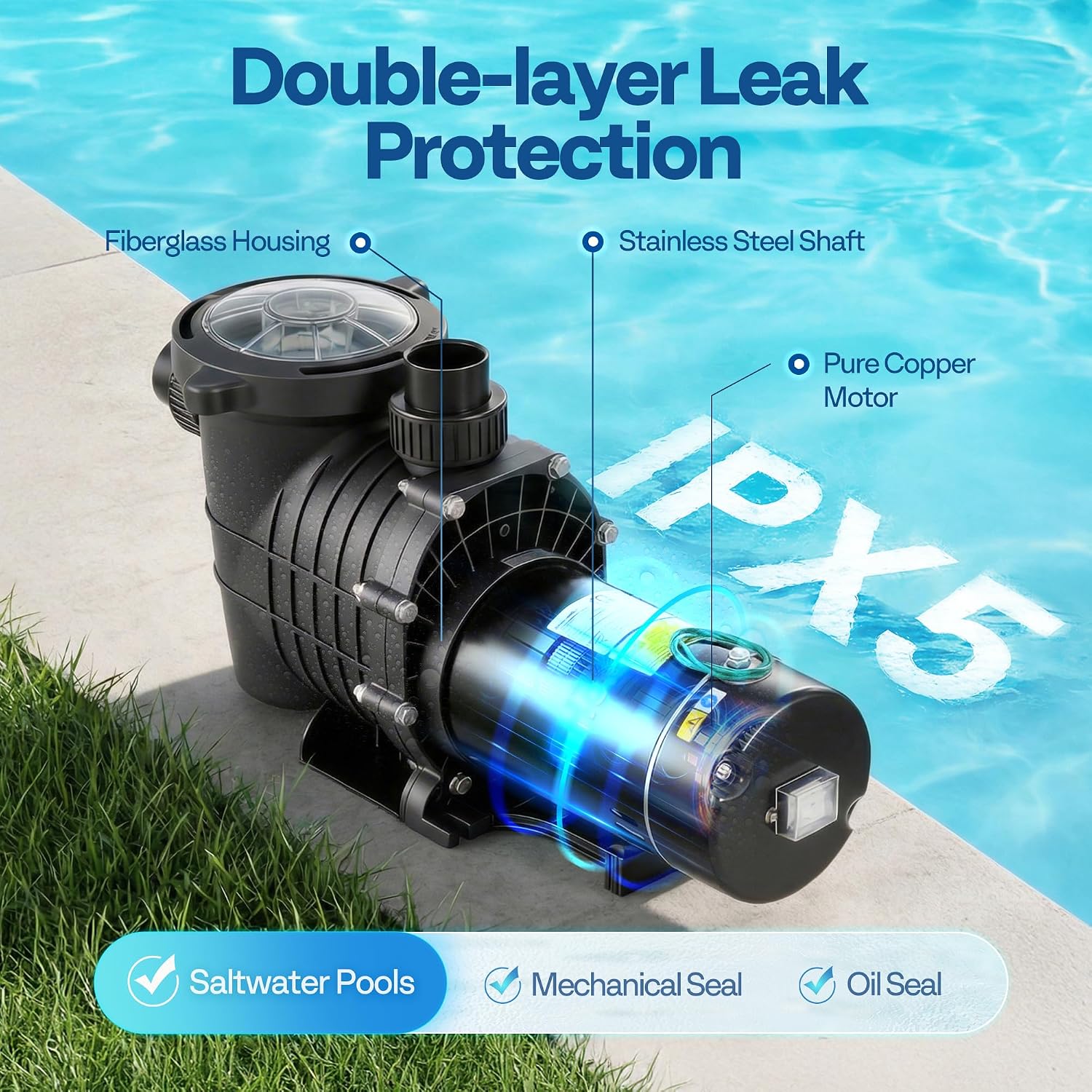 VIVOHOME 1.5 HP 6027 GPH Powerful Copper Motor Self-priming 115V Swimming Pool Pump w/ON/OFF Switch 1.25'' & 1.5' & 2.0'' Unions Energy Saving w/Strainer Basket
