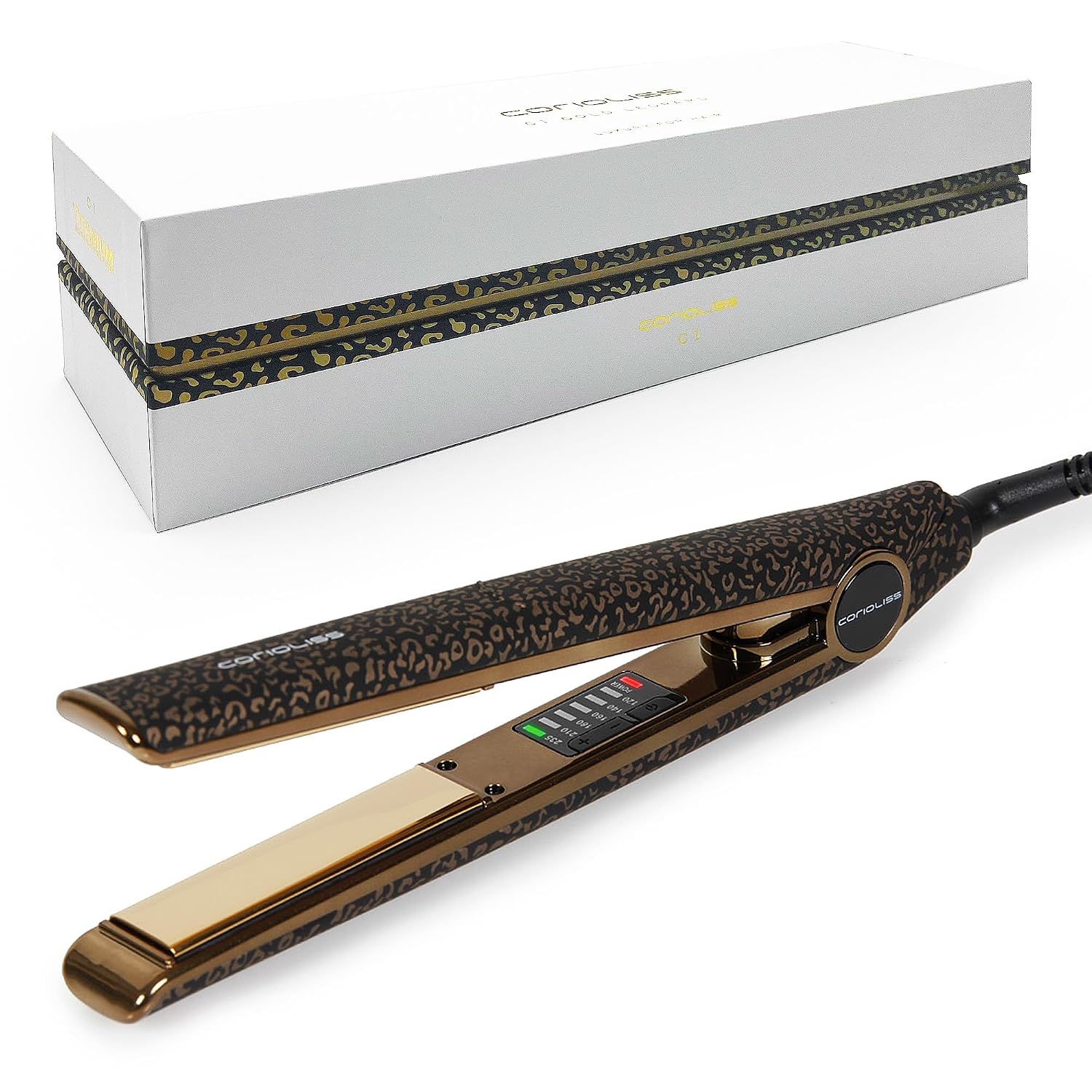 Corioliss C1 Flat Iron Hair Straightener Professional Titanium Plates Temperature Control Travel Case (Leopard Gold Soft Touch)