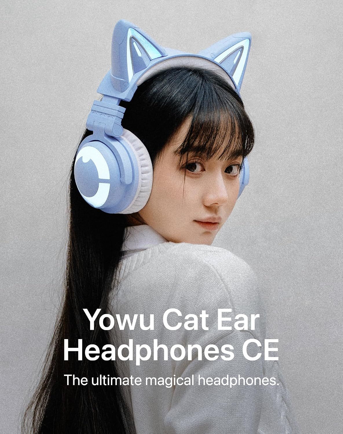 YOWU Cat Ear Headphones CE, Wired/Wireless Blue Gaming Headsets with Seamless Live Sound Experience for PC/PE/Switch/PS4/PS5, Built-in Mic & Customizable RGB Light Effect for Anime Lovers