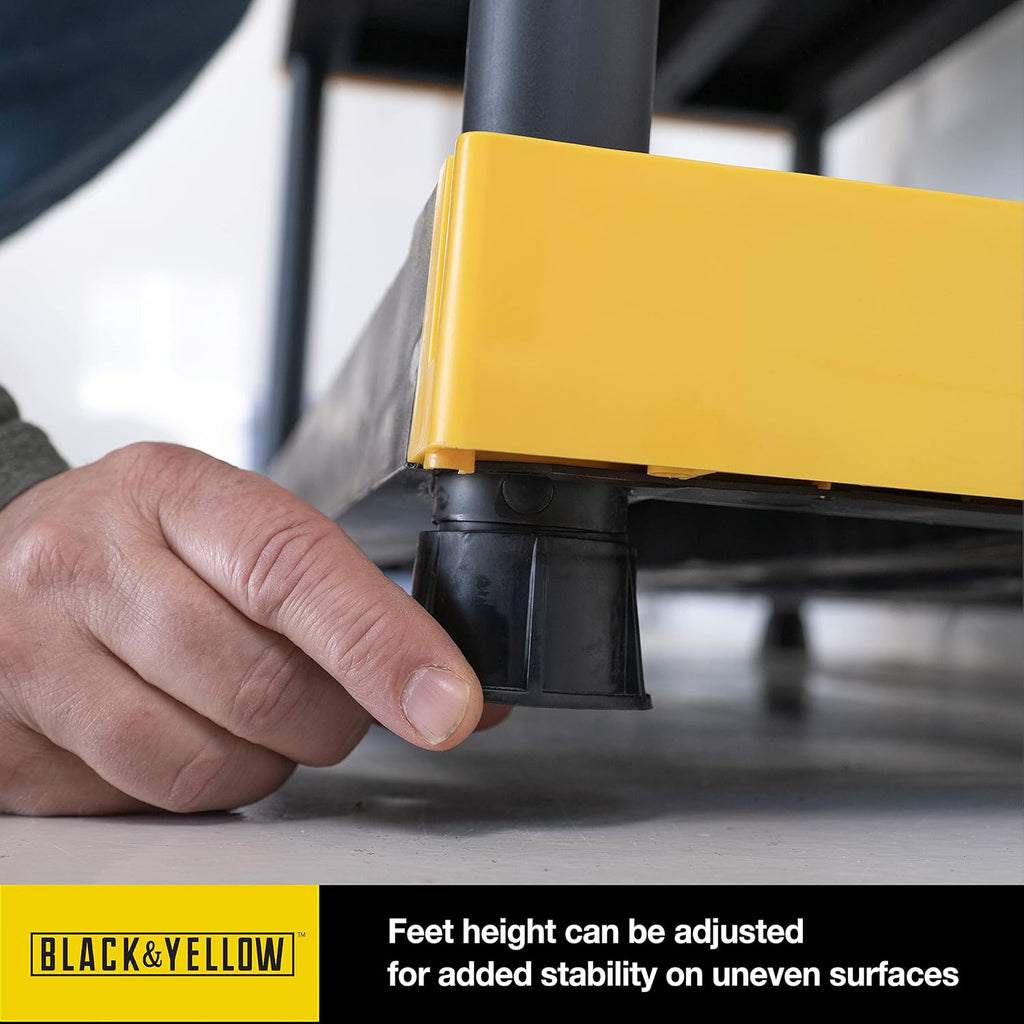 CX Black & Yellow, Shelving Unit and Heavy Duty Storage Containers, Extremely Durable (Shelf + 27 Gallon Container (4-Pack))