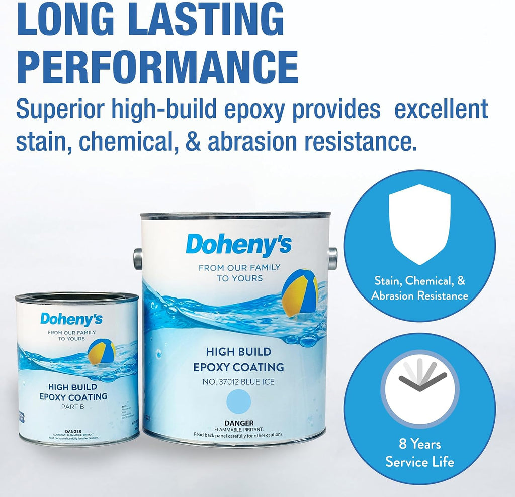 Doheny's Pro-Grade High Build Self-Priming Epoxy Swimming Pool Paint | Formulated for Excellent Stain, Chemical, and Abrasion Resistance | VOC Compliant (Blue Ice)