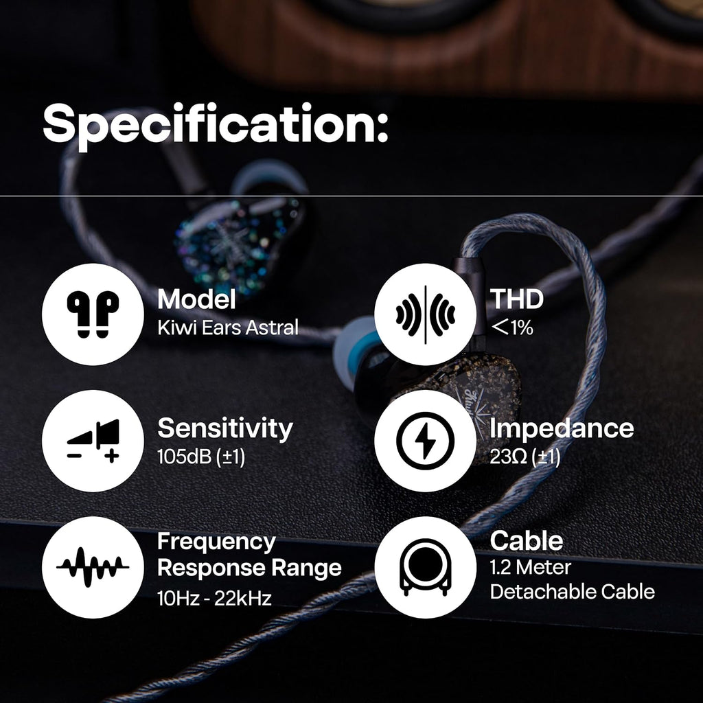 Linsoul Kiwi Ears Astral 1DD+6BA Hybrid in Ear Monitor, Wired Earbuds, HiFi Studio Recording &Mixing Earphone, Portable Gaming IEMs for Professional Music Engineers Audiophiles (Blue)
