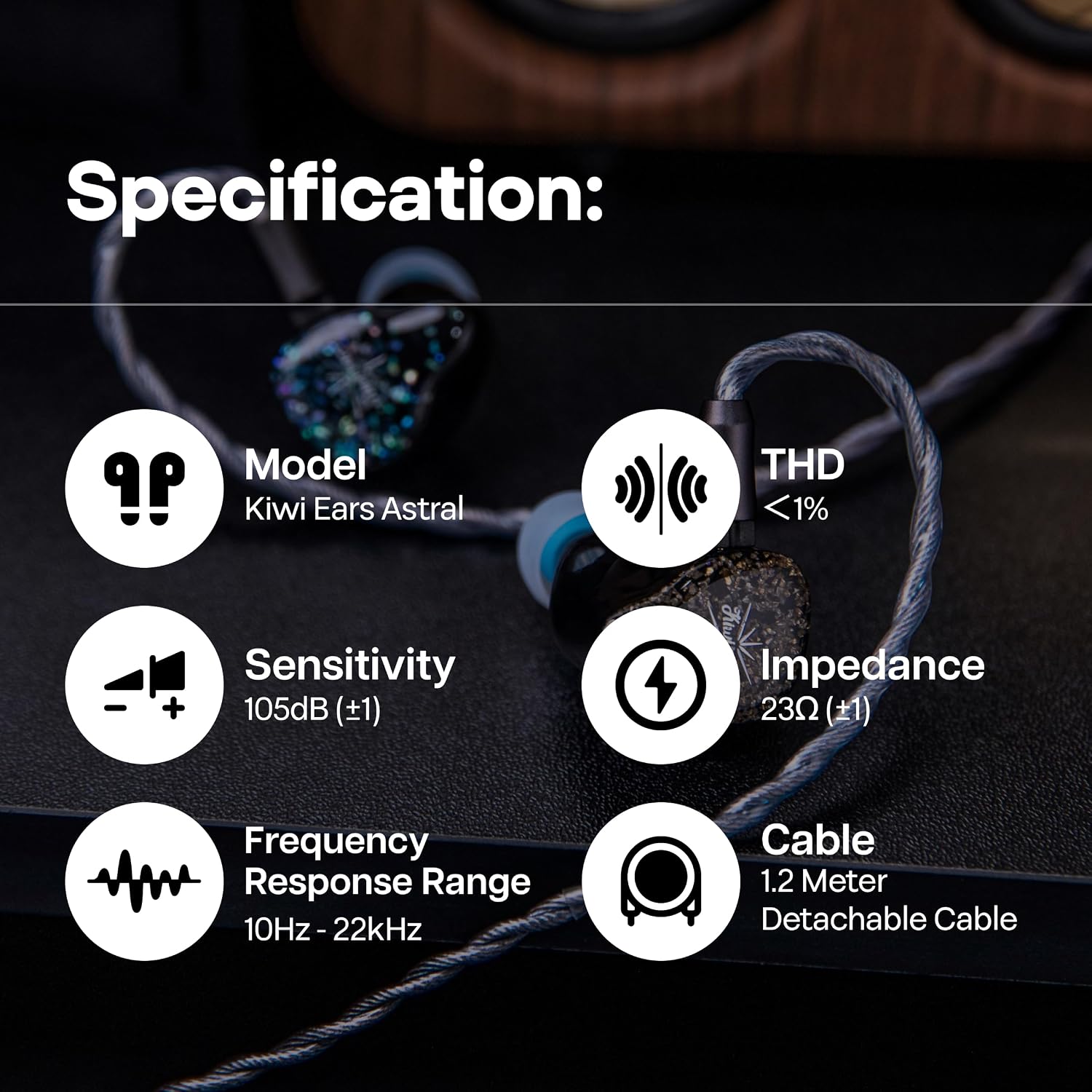 Linsoul Kiwi Ears Astral 1DD+6BA Hybrid in Ear Monitor, Wired Earbuds, HiFi Studio Recording &Mixing Earphone, Portable Gaming IEMs for Professional Music Engineers Audiophiles (Blue)