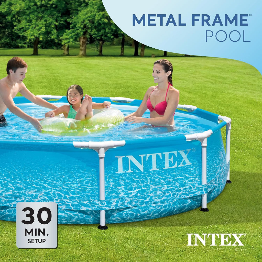 Intex 28206EH Large Round Above Ground Swimming Pool with Reinforced Sidewalls and Metal Frame for Backyard or Outdoor Use, 10 Foot by 30 Inch