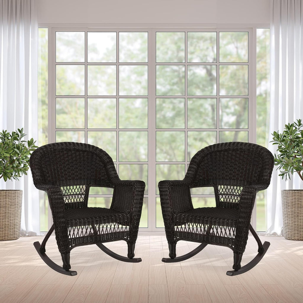 Jeco Set of 2 Wicker Rocker Chairs, Espresso