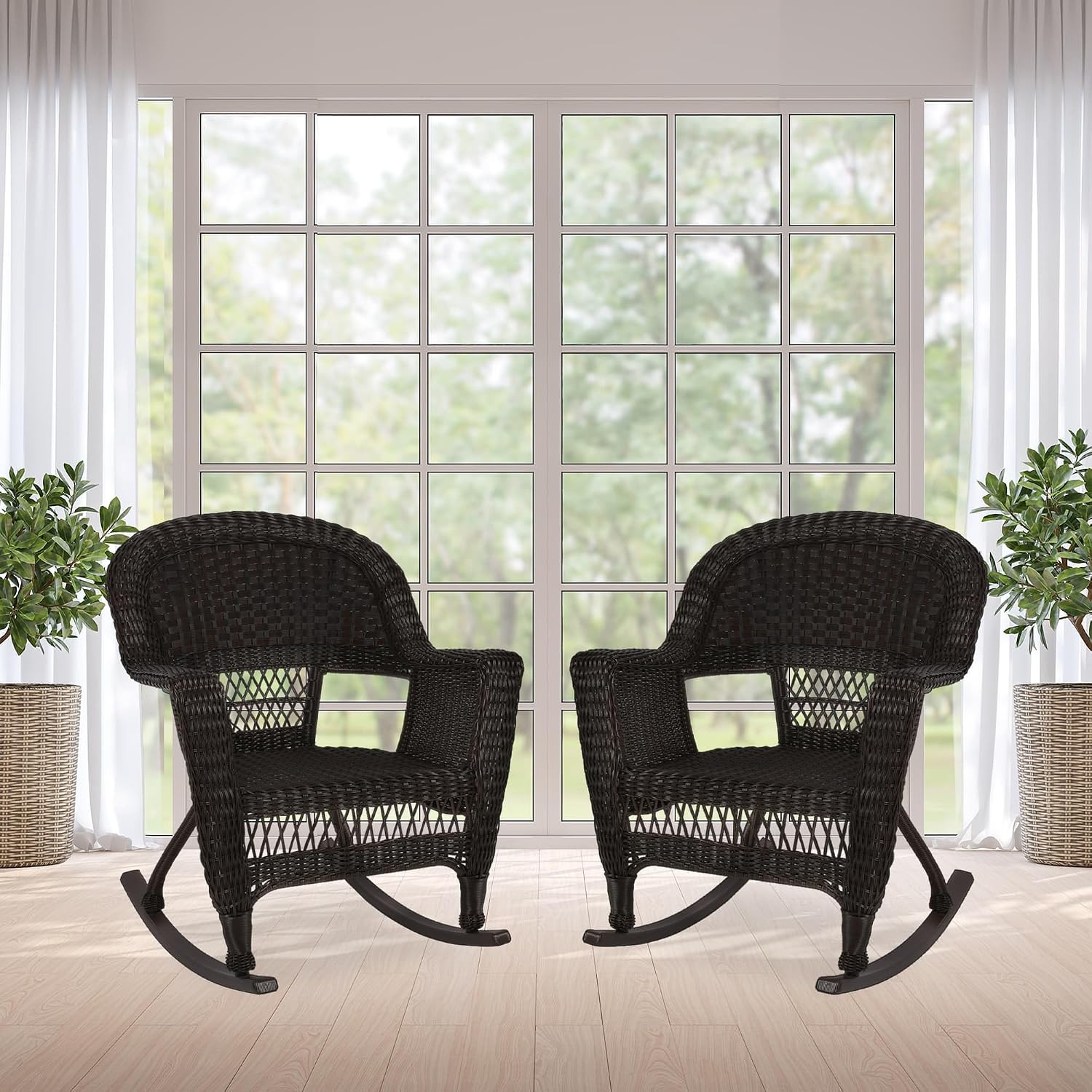 Jeco Set of 2 Wicker Rocker Chairs, Espresso
