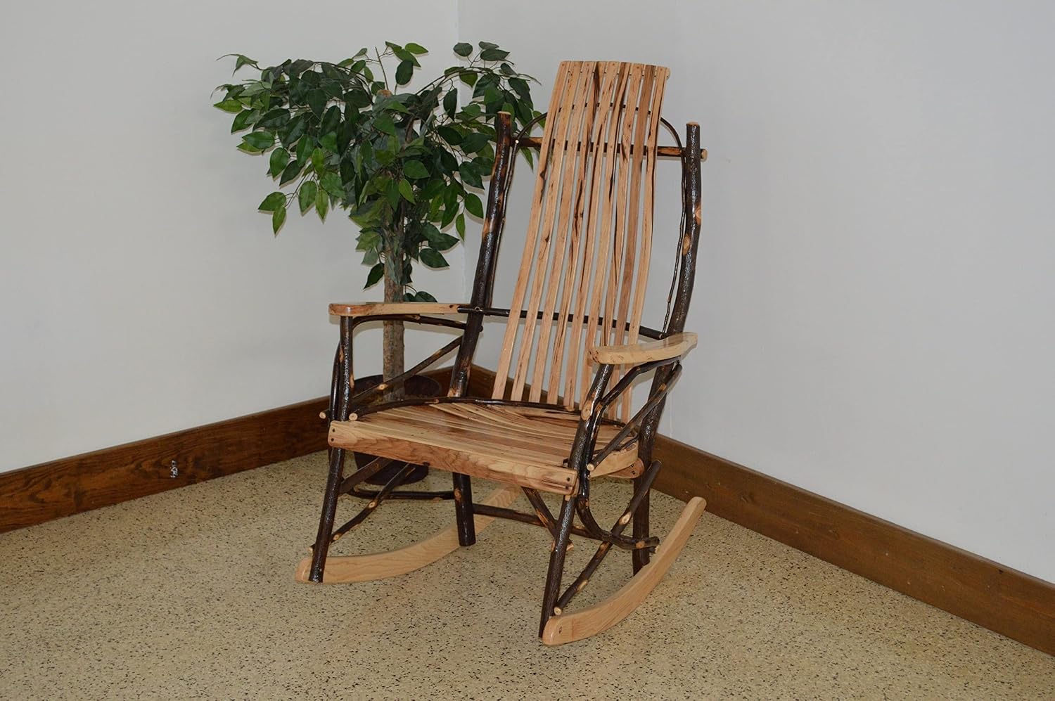 Amish-Made Large 9-Slat Rustic Hickory Rocking Chair