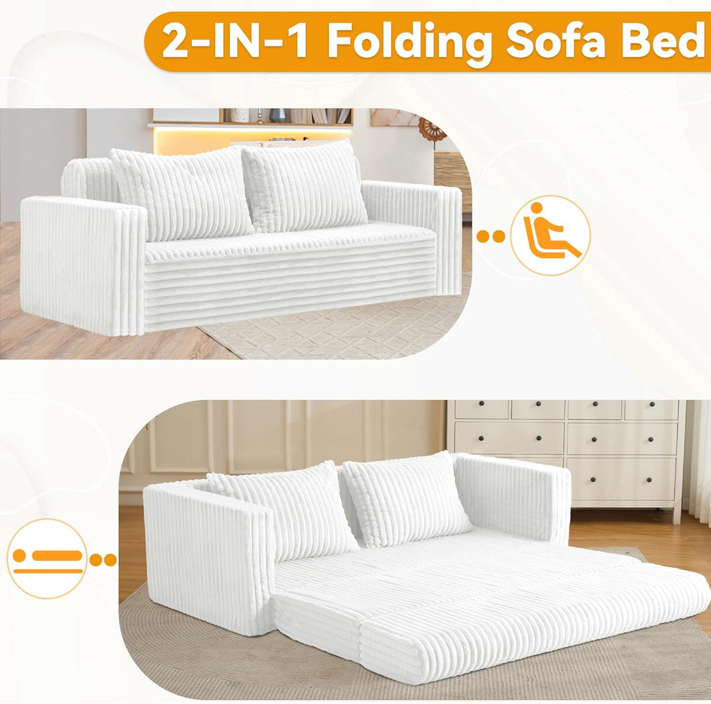 HABUTWAY Folding Sofa Bed, 2 in 1 Convertible Sleeper Chair with 2 Pillows, Portable Fold Out Chair Bed with Armrest, Comfy Floor Couch, Lazy Sofa for Living Room Bedroom Dorm Home Office, Beige
