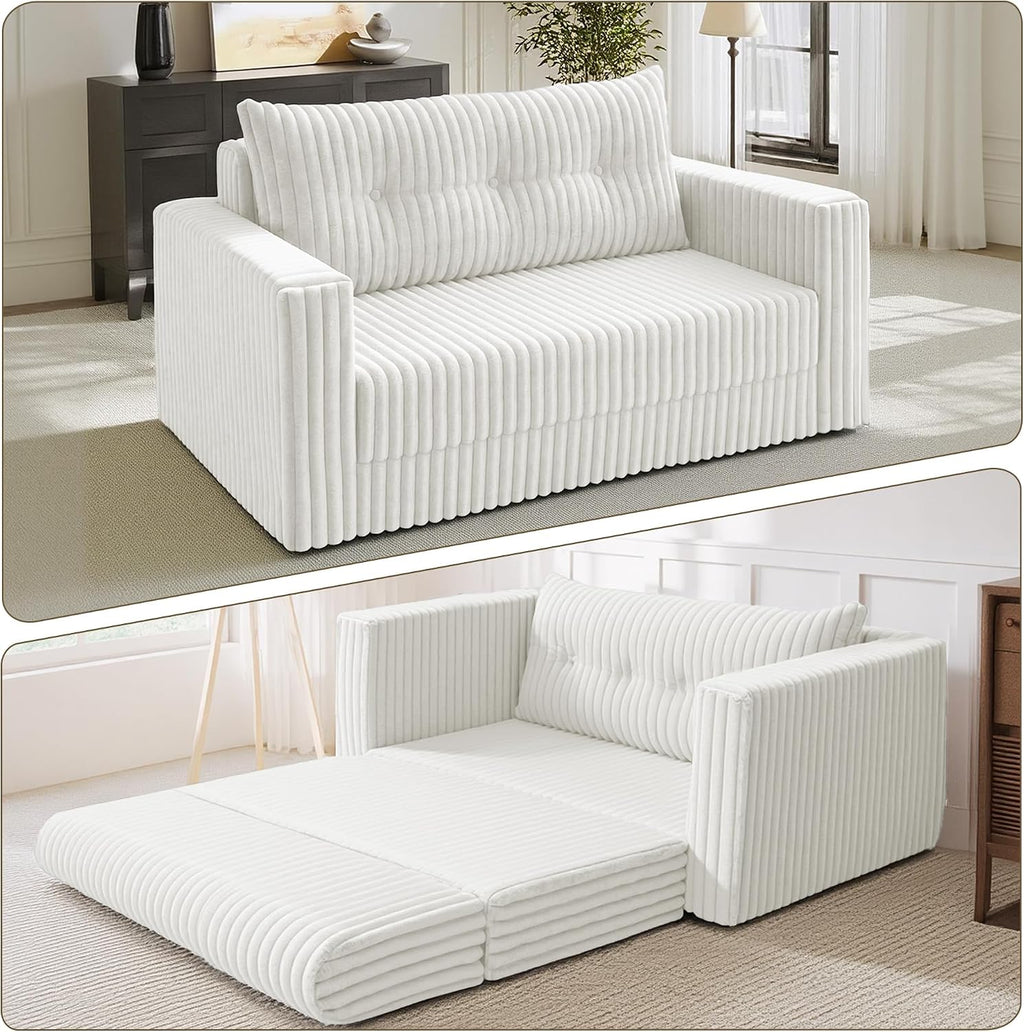 HABUTWAY Folding Sofa Bed, 2 in 1 Convertible Sleeper Chair with Pillow, Portable Fold Out Chair Bed with Armrest, Comfy Floor Couch, Lazy Sofa for Living Room Bedroom Dorm Home Office, Beige