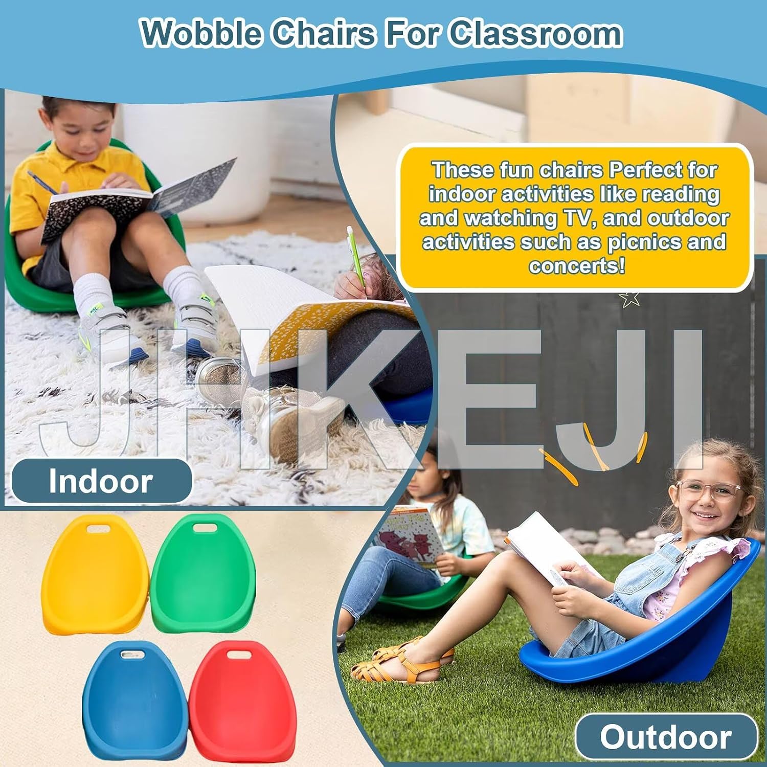 Scoop Rocker Chairs, Flexible Seating for Classroom Elementary, Portable Floor Seating for Classroom, Plastic Reading Chair with Back Support, Green Egg Chair Sensory Wobble Chairs, 4 Pcs