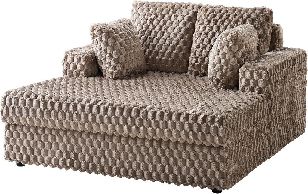 VanAcc 58 Inch Upholstered Chaise Lounge, Plush Sleeper Chair with Throw Pillows and Armrests, Sofa Bed Indoor for Living Room, Brown