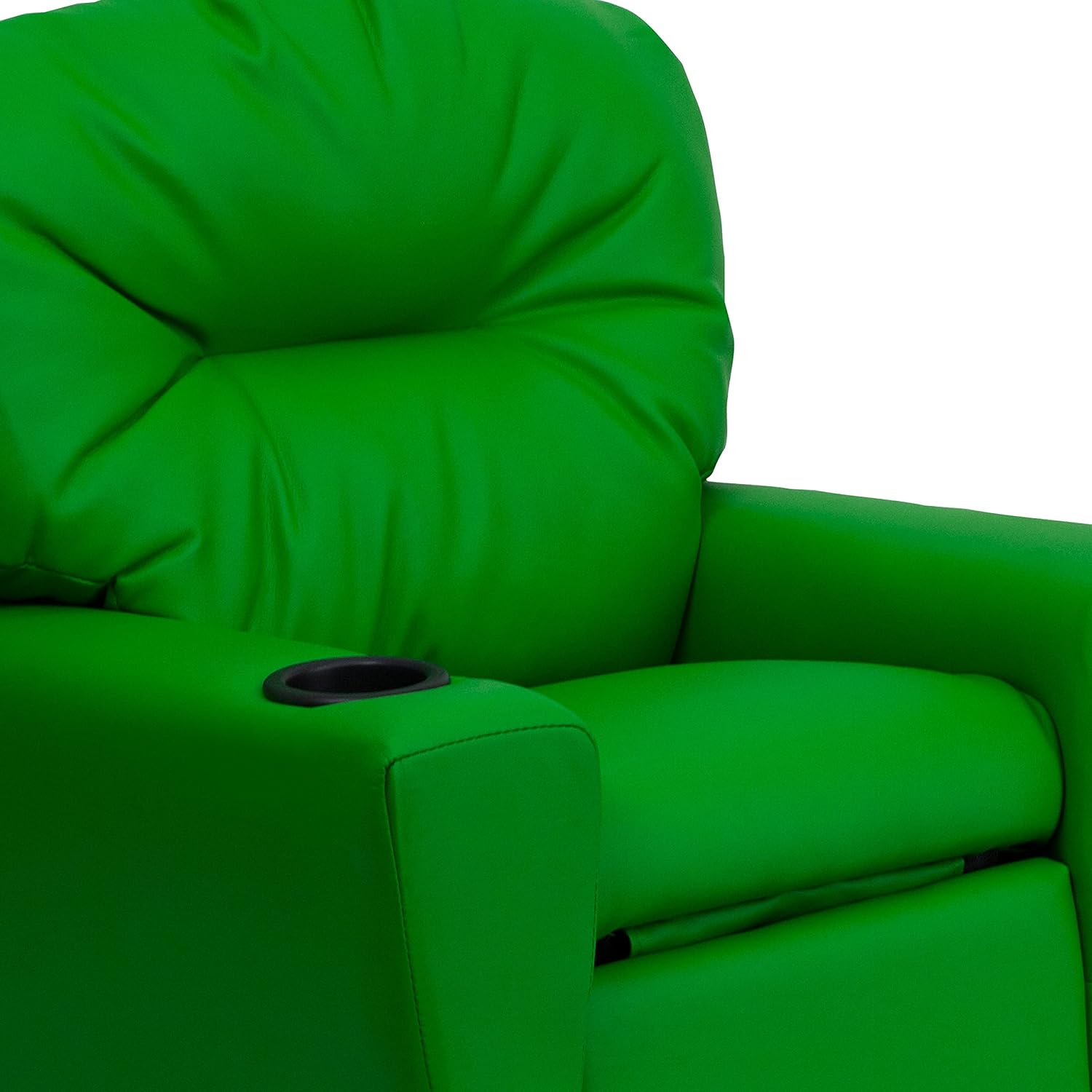 Flash Furniture Chandler Vinyl Kids Recliner with Cup Holder and Safety Recline, Contemporary Reclining Chair for Kids, Supports up to 90 lbs., Green
