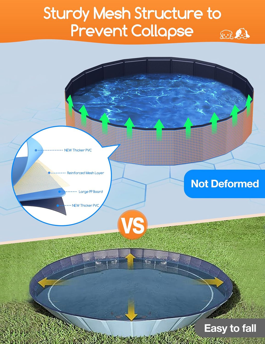 Meowant Extra Large Foldable 107'' Hard Plastic Swimming Pool, Collapsible Dog Bath Pool, Portable Deep Dog Pools for Large Dogs (6XL-107'' 20'')