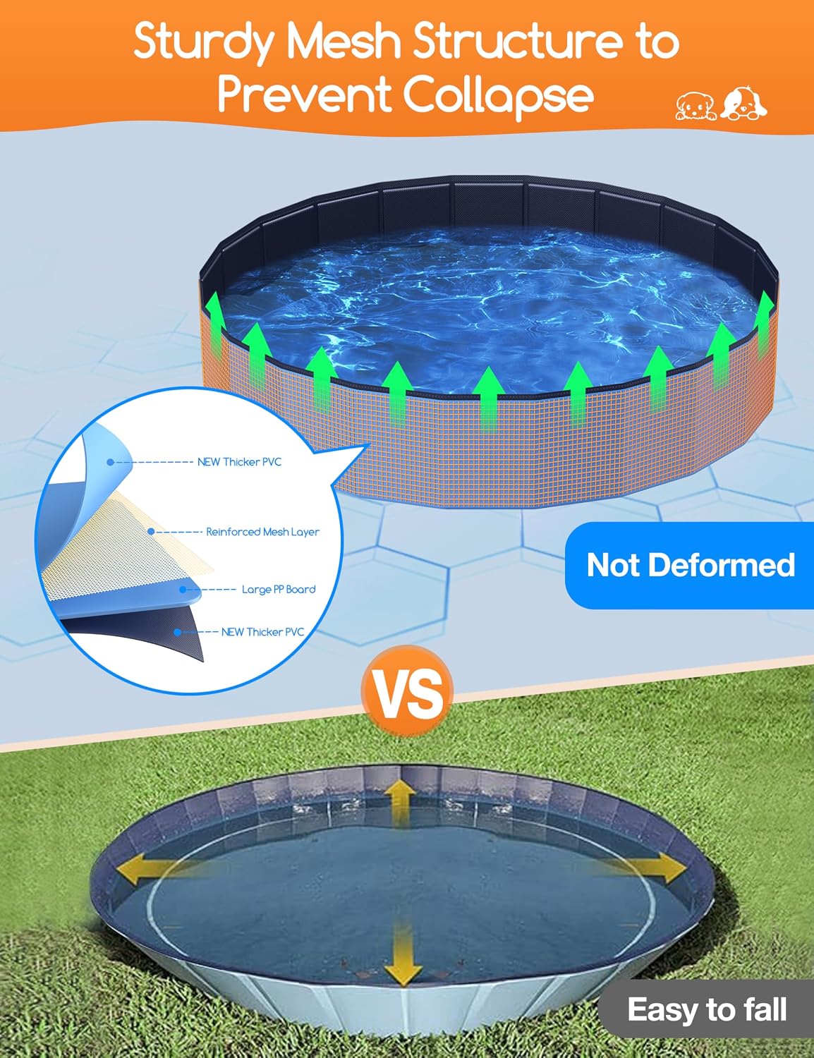 Meowant Extra Large Foldable 107'' Hard Plastic Swimming Pool, Collapsible Dog Bath Pool, Portable Deep Dog Pools for Large Dogs (6XL-107'' 20'')