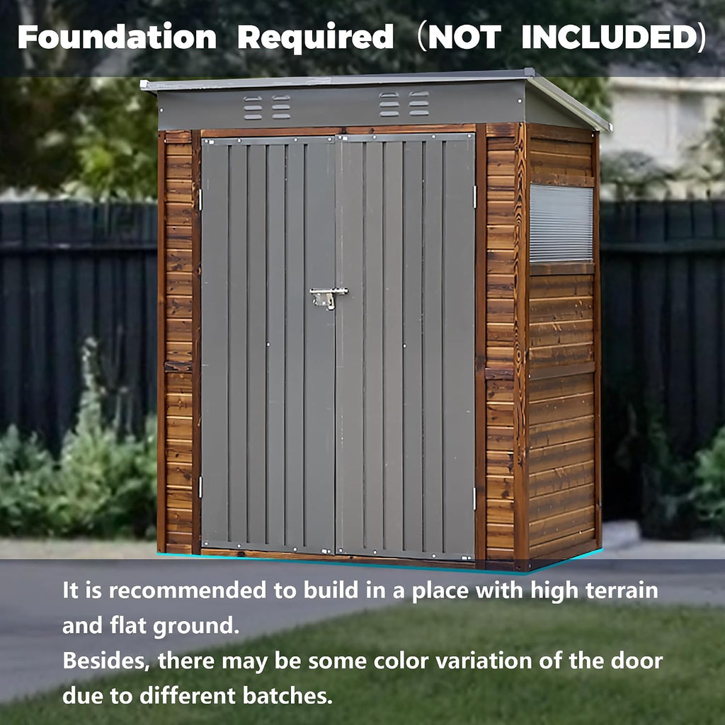 5x3 FT Outdoor Wood Storage Shed, Garden Tool Shed with Windows, Outside Storage Shed Waterproof for Backyard, Garden, Patio, 4 Vents (Without Floor) Wood Color