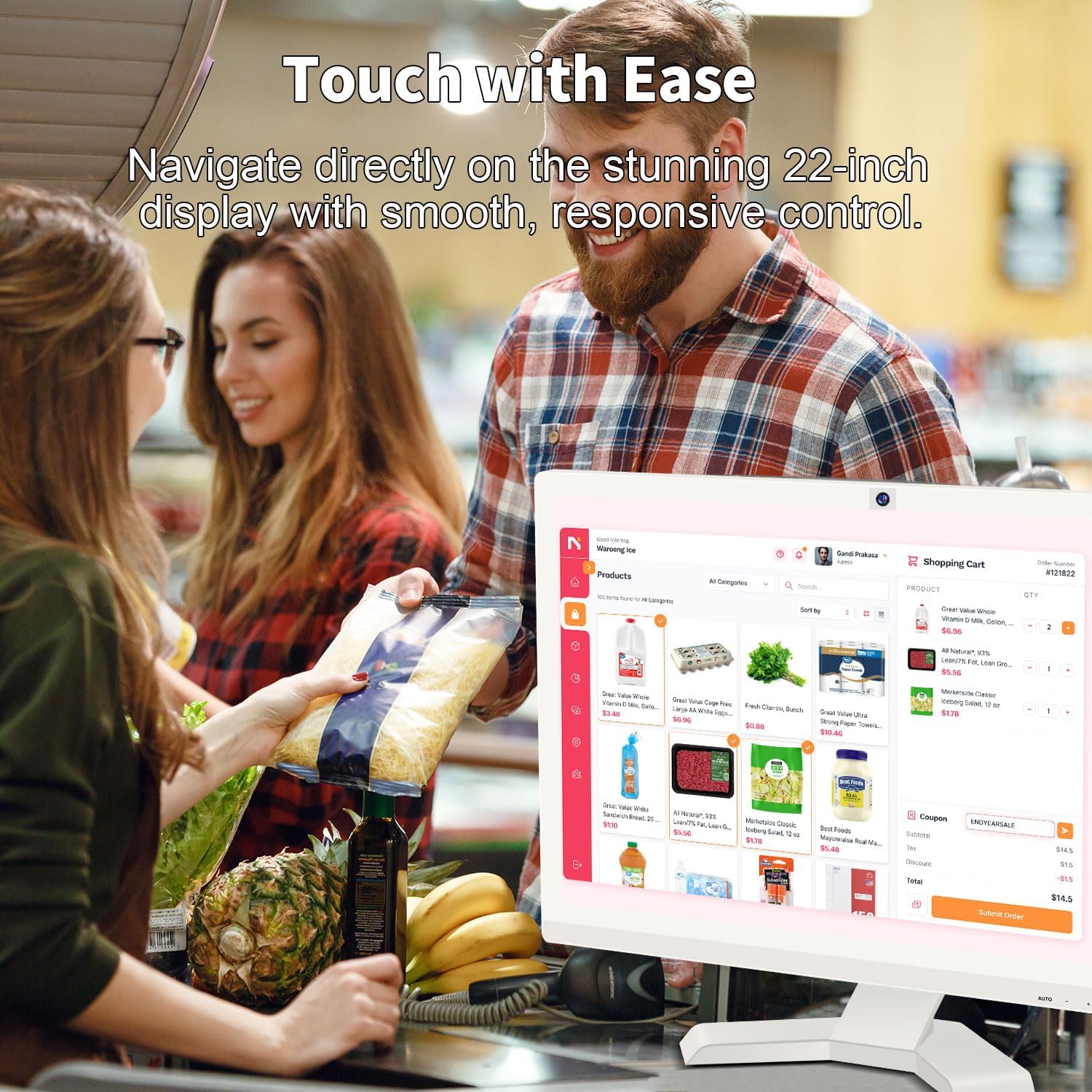 22 Inch Touchscreen Monitor with Webcam @1920x1080P Full HD IPS Panel Built-in Speakers HDMI VGA Ports