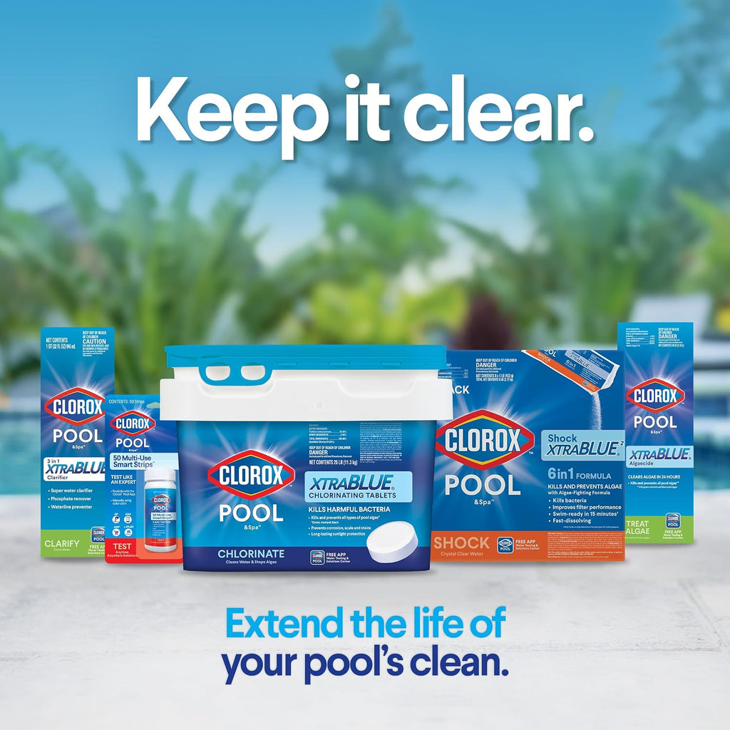 Clorox® Pool&Spa™ XtraBlue 3' Swimming Pool Chlorinating Tablets, Kills Bacteria & Stops Algae (25 LB)