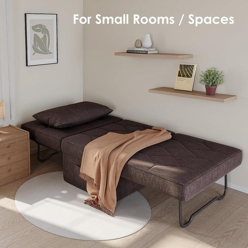Ottoman Bed with 5-Level Adjustable Backrest, 74' D x 28' W 4-in-1 Convertible Sleeper Chair Bed, Folding Sofa Bed for Living Room, Apartment, Dorm & Small Space, Dark Brown
