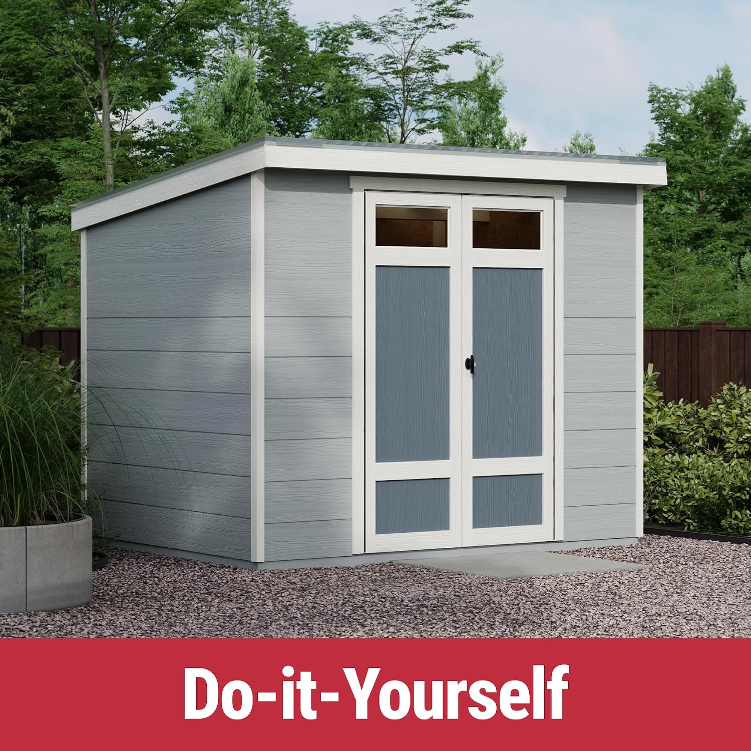 Handy Home Products Highland 8x6 Modern Wooden Storage Shed with Floor Kit and Palram roof- Does not Include Paint