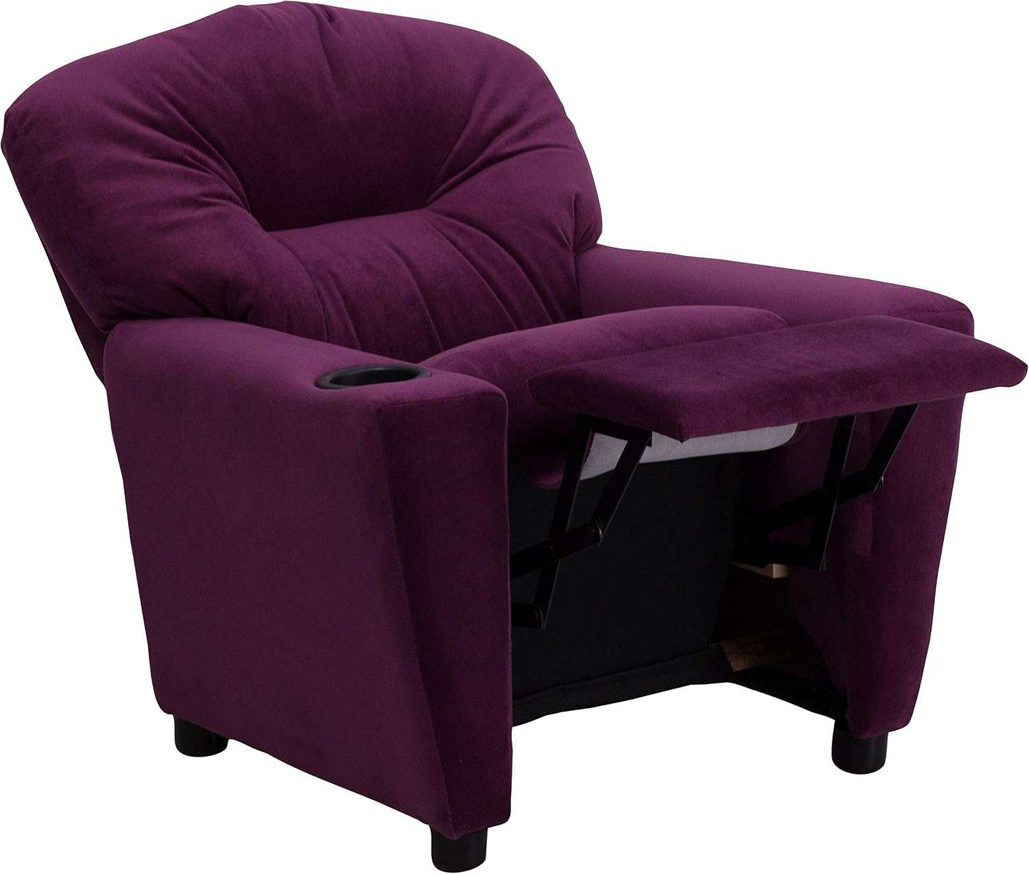 Flash Furniture Chandler Microfiber Kids Recliner with Cup Holder and Safety Recline, Contemporary Reclining Chair for Kids, Supports up to 90 lbs., Purple