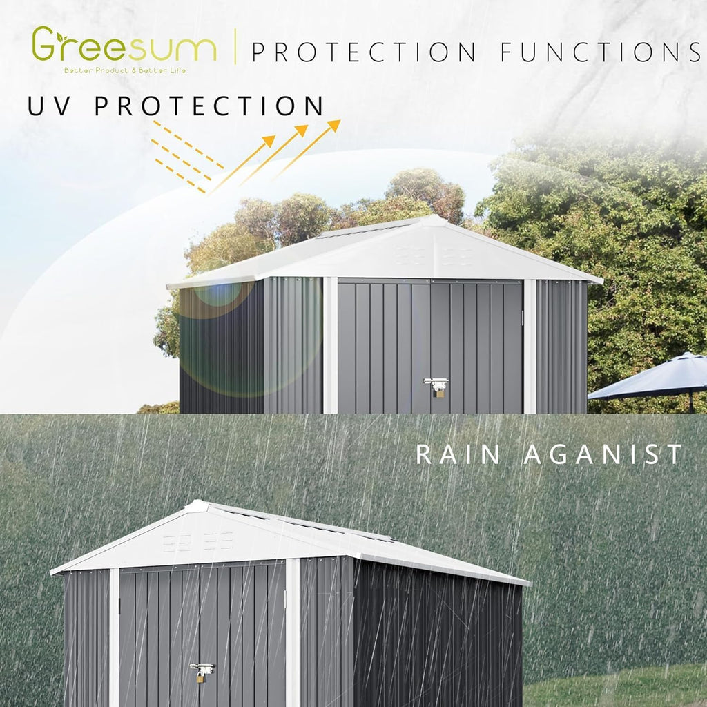 Greesum 6x4FT Outdoor Storage Shed, Utility Tool Shed Metal Storage Garden Shed with Door & Lock for Patio Storage, Gray