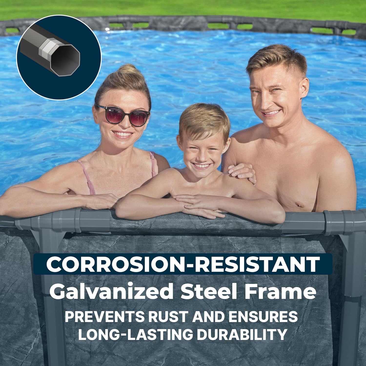 Bestway APX 365 18' x 52' Above Ground Pool, Round Metal Frame Outdoor Swimming Pool Set with Sand Filter Pump, Ladder, and Cover, Dark Marble