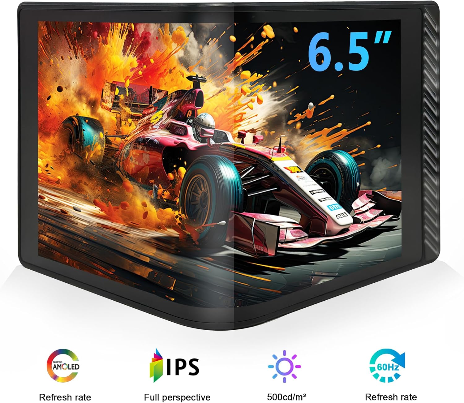 wisecoco Portable Water Cooling Curved Screen Monitor 6.5 inch 2K 2560×1440 IPS with Magnic Stand External Computer Laptop OLED Monitor for PC Laptop Desktop (Black)
