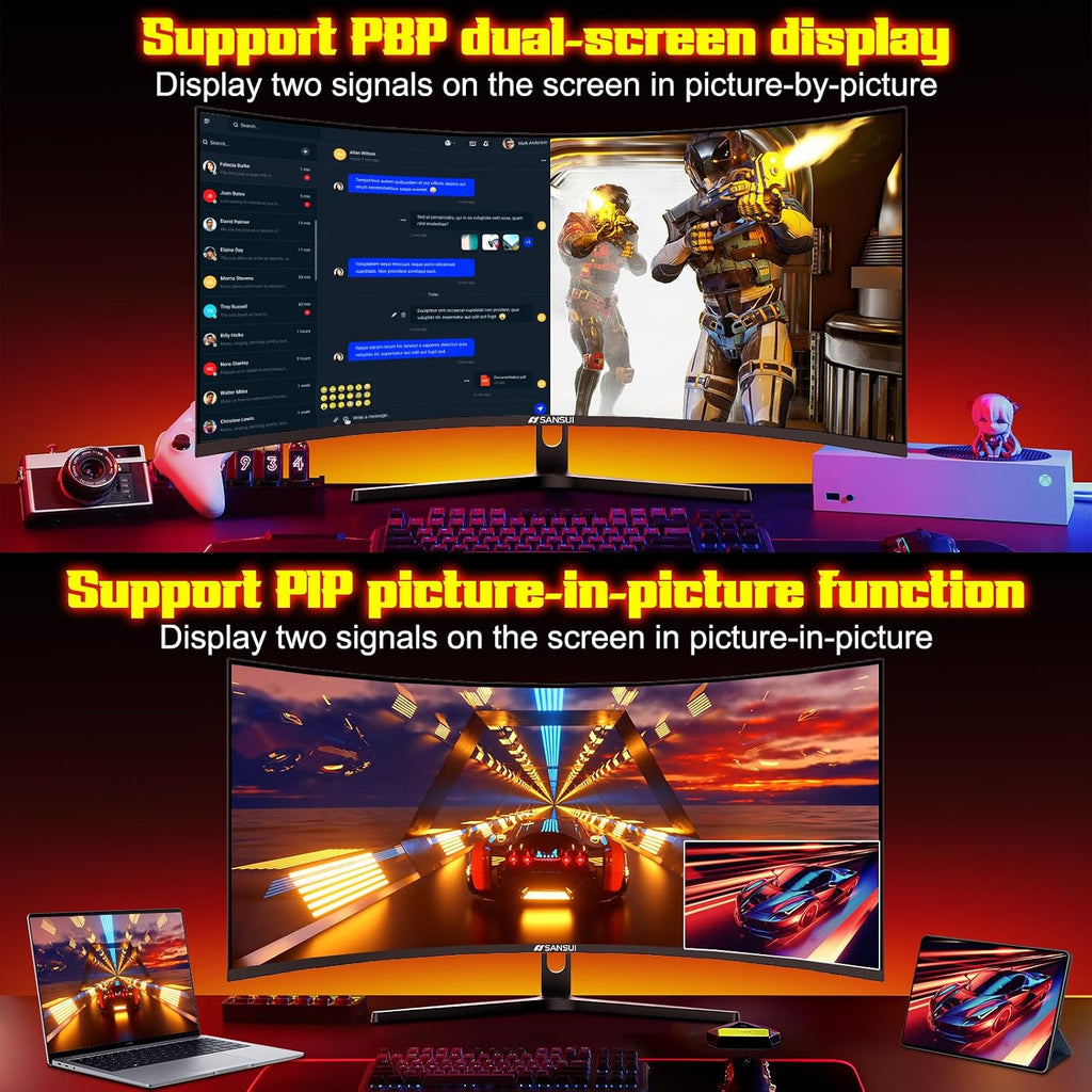 SANSUI 34 Inch 240Hz Ultrawide Curved Gaming Monitor UWQHD 3440×1440, 21:9 2K Curved Monitor 1500R,HDR400,Fast VA, PIP/PBP,AI Crosshair,AIPQ(Visual Enhance),MPRT 1ms,HDMI2.1 * 2,DP1.4 * 2