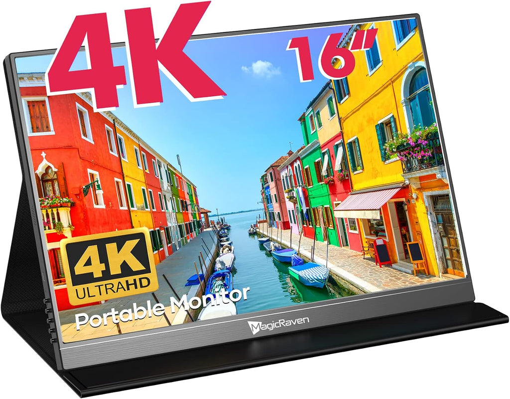 MAGICRAVEN 4K Portable Monitor, 16' 3840x2400 IPS Laptop Screen, 1500:1, 400 Nits Screen USB C HDMI Computer Gaming Display with Speakers & Smart Cover, Travel Monitor for PC Phone PS5/4 Xbox Switch