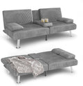 YESHOMY Futon Sofa Bed, Futon Couch with Adjustable Backrest, Convertible Sleeper Sofa with Removable Armrests, Loveseat in Corduroy with 2 Cup Holders for Living Room, Apartment (Grey)