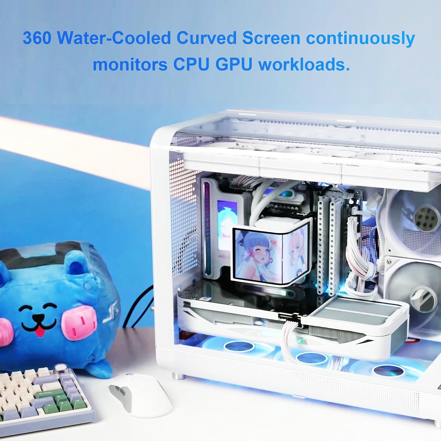 wisecoco Portable Water Cooling Curved Screen Monitor 6.5 inch 2K 2560×1440 IPS with Magnic Stand External Computer Laptop OLED Monitor for PC Laptop Desktop (White)