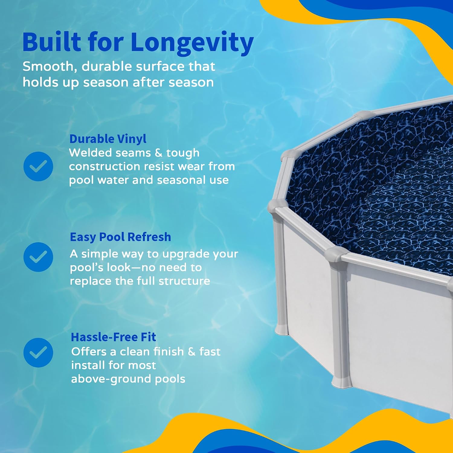 Blue Wave Evening Bay Overlap 21 ft Round Pool Liner for Above-Ground Steel Wall Pools – Weather Resistant Standard Gauge Vinyl with Welded Seams - Dark Blue, Fits 48/54-In Depth Walls