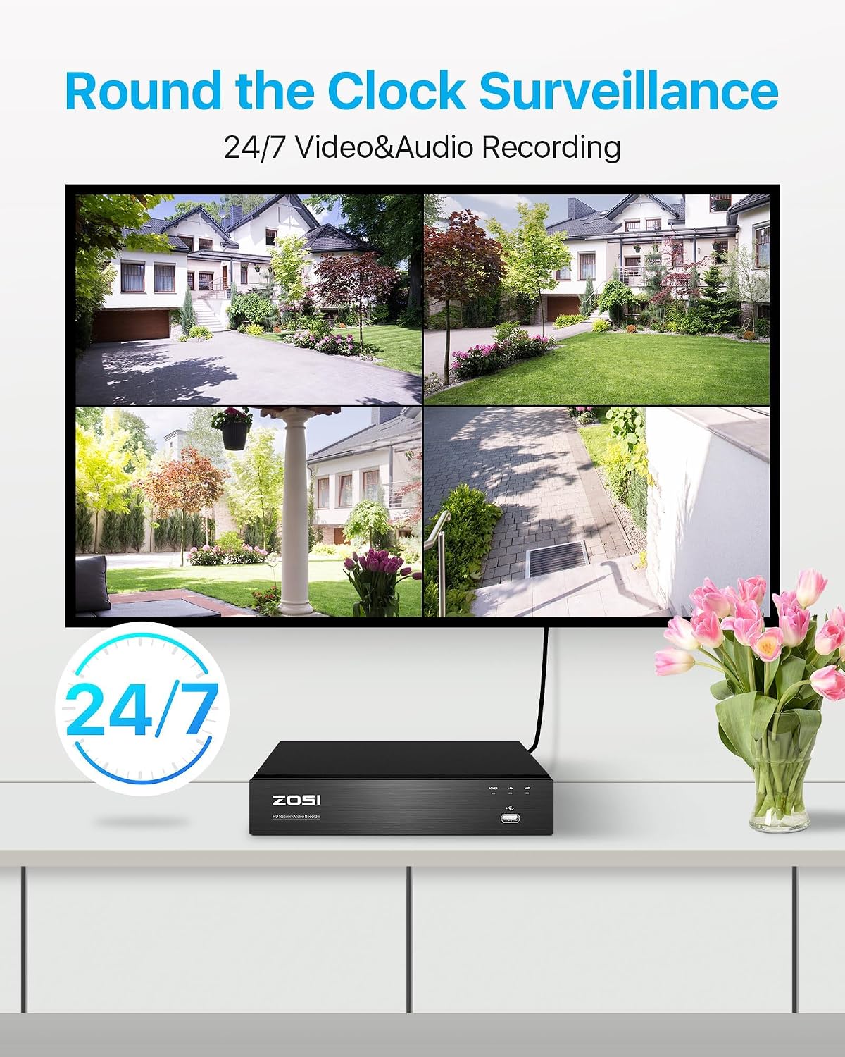 ZOSI 8CH 4K HD PoE Security Camera System with 2TB Hard Drive, 8CH 8MP NVR with 8 x 4K Dome Surveillance Cameras, Person Vehicle Detection, 2 Way Audio, Color Night Vision, for 24/7 Recording