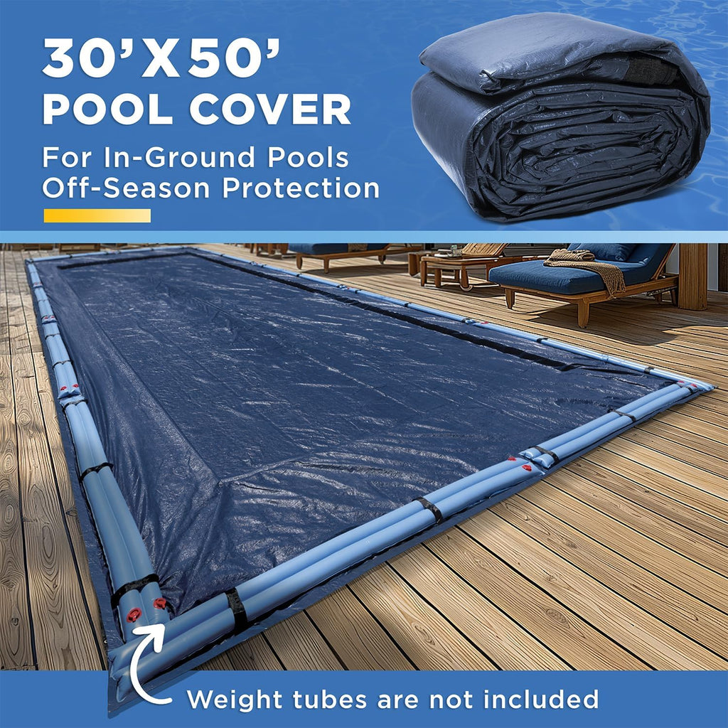 30-Ft x 50-Ft Pool Cover for Inground Pools - Rectangle Winter Pool Cover for Inground Pools, Extra Thick Material and Durable Design, Cold and UV-Resistance, Easy Installation, Navy Blue
