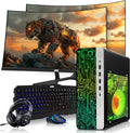 HP Gaming PC Desktop Computer – AMD Pro A10-9700,GT 1030 Graphics,8GB RAM,1TB SSD,Dual 27 Inch Curved Monitor,RGB Keyboard with AI Copilot,Mouse,WiFi,RGB Headphone,Windows 11(Renewed)