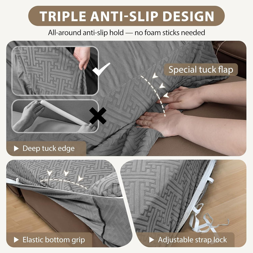 Sectional Couch Covers L Shape Sofa Cover 1-Piece Stretch Corner Couch Covers Non Slip Washable Sofa Slipcovers Soft Fleece Furniture Protector for Dogs Pet (Large, Gray)