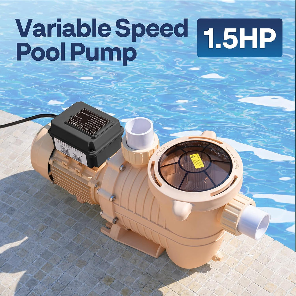 VIVOHOME 1.5HP 115V Variable Speed Pool Pump, Self-Priming Energy Saving, 1.5' & 2' Inlet w/Strainer Basket for in/Above Ground Pools