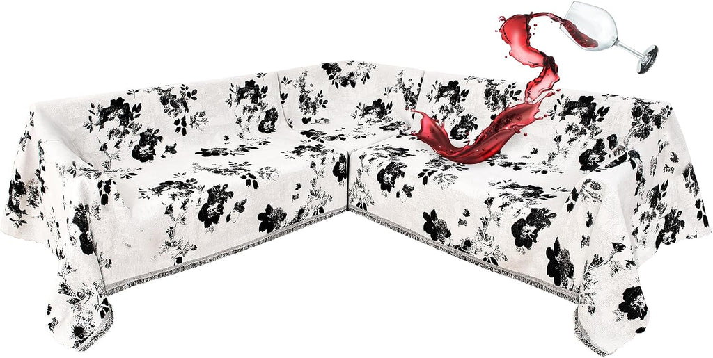 1OO% Waterproof Sectional Couch Covers for Dogs L Shaped Corner Sofa Cover Washable Chenille Sofa Slipcovers Blanket Modern Jacquard Pet Furniture Protector (91'x252', Black Flower)