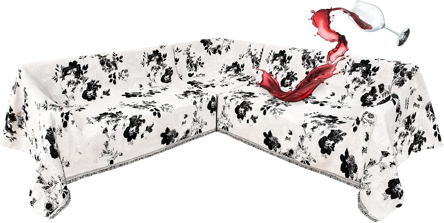 1OO% Waterproof Sectional Couch Covers for Dogs L Shaped Corner Sofa Cover Washable Chenille Sofa Slipcovers Blanket Modern Jacquard Pet Furniture Protector (91'x252', Black Flower)