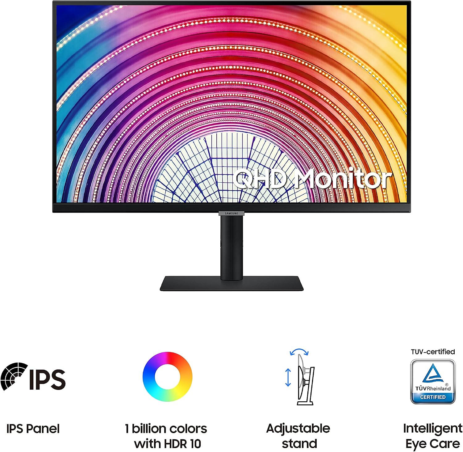 Samsung S60A Series 27 Inch QHD 2540x1440 Computer Monitor, IPS 75 Hz, HDR10, DP, HDMI, Headphone, USB 3.0 Hub, 3-Yr WRNTY (LS27A600NWNXGO)