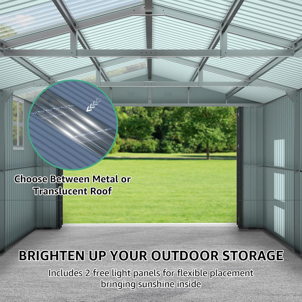 Large Storage Shed 13x20ft, Outdoor Metal Garage Shed with 2 Doors and 2 Windows, Heavy Duty, Black