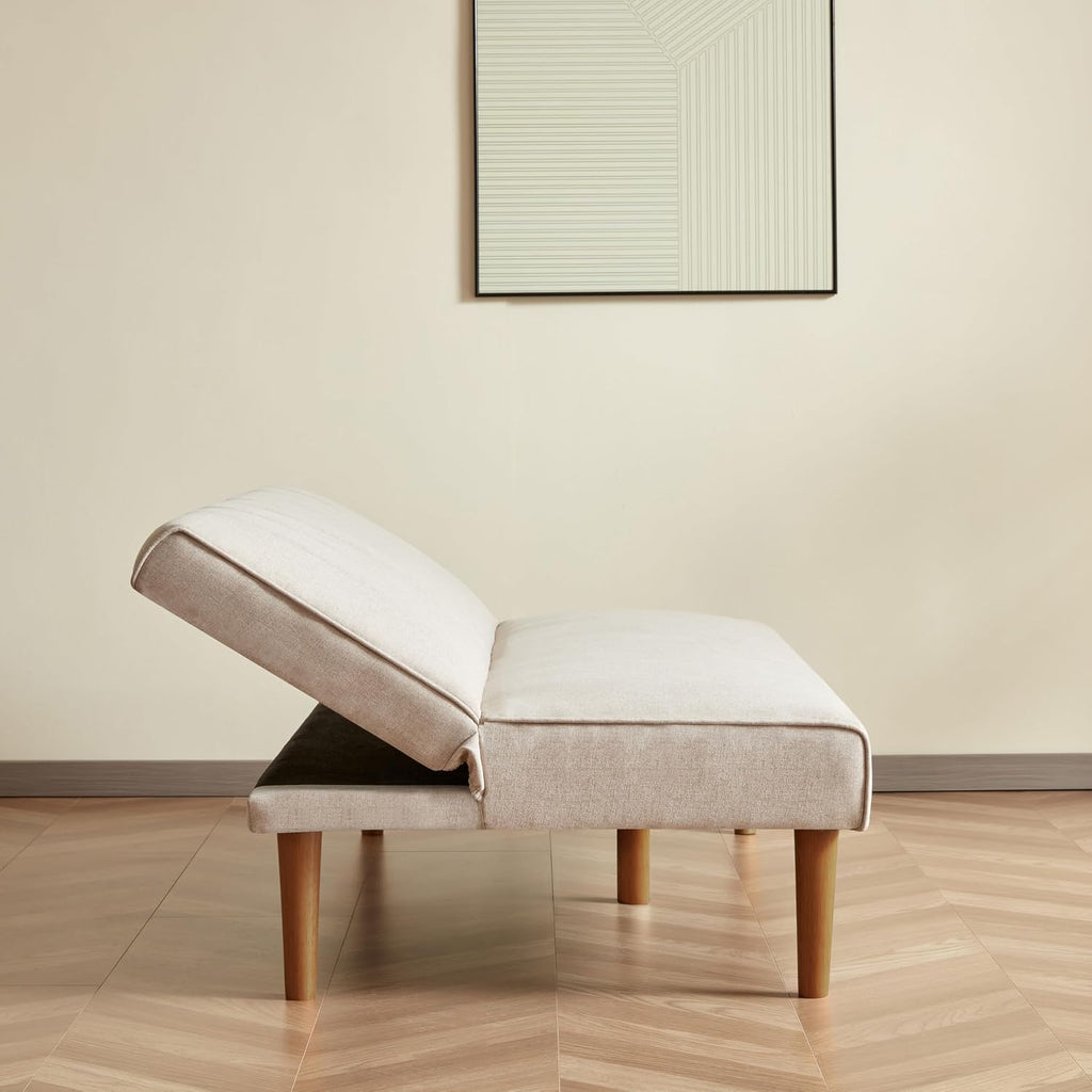 HomePop Upholstered Bergen Convertible Futon Sofa Bed, Modern Sofa Couches for Living Room, Small Spaces, Dorm, Apartment, Beige Woven