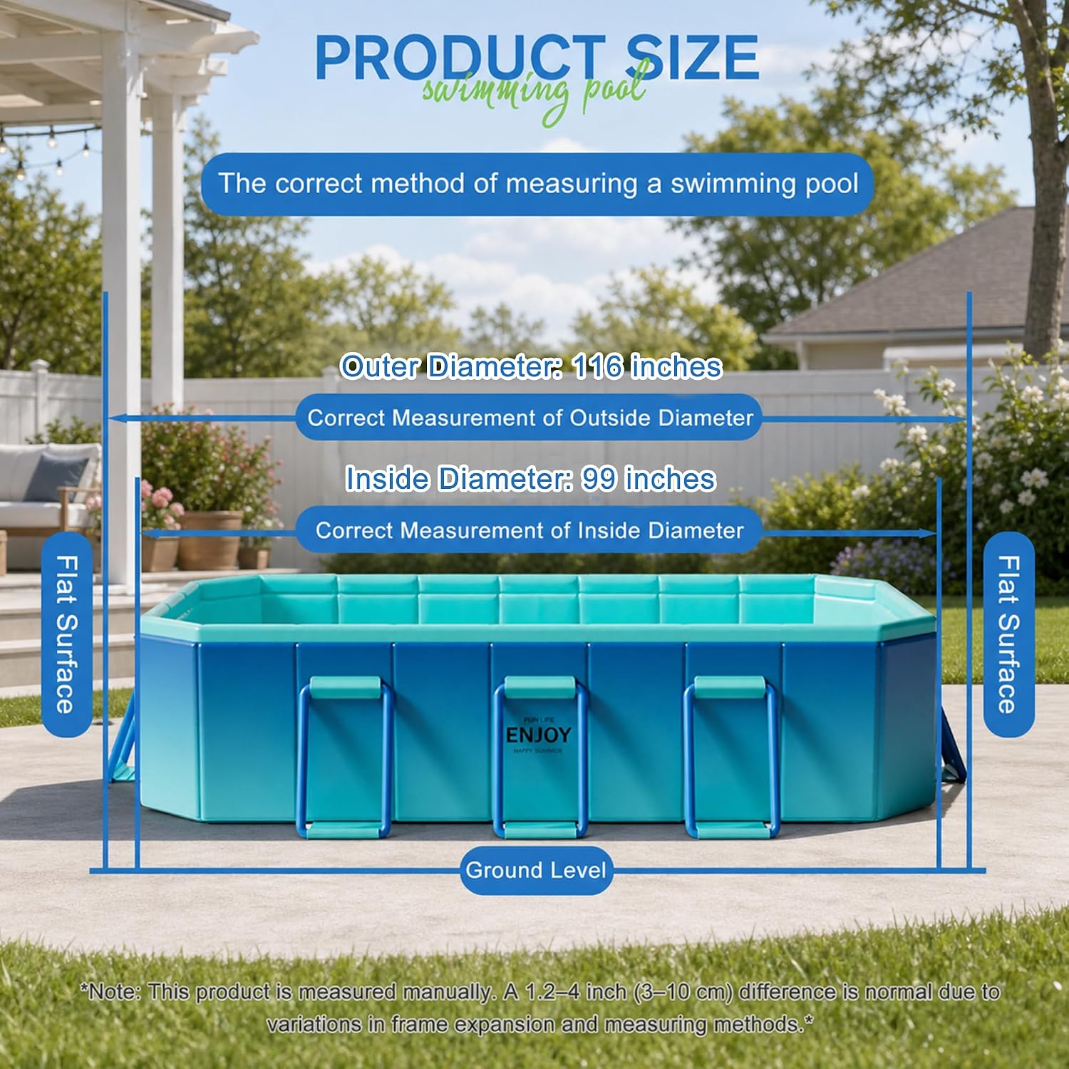 Large Foldable Pool, Non Inflatable Swimming Pool, Foldable Pool for Adults and Kids, Thickened Portable Collapsible Pool for Backyard and Outdoor Use, 116' x 65' x 19'