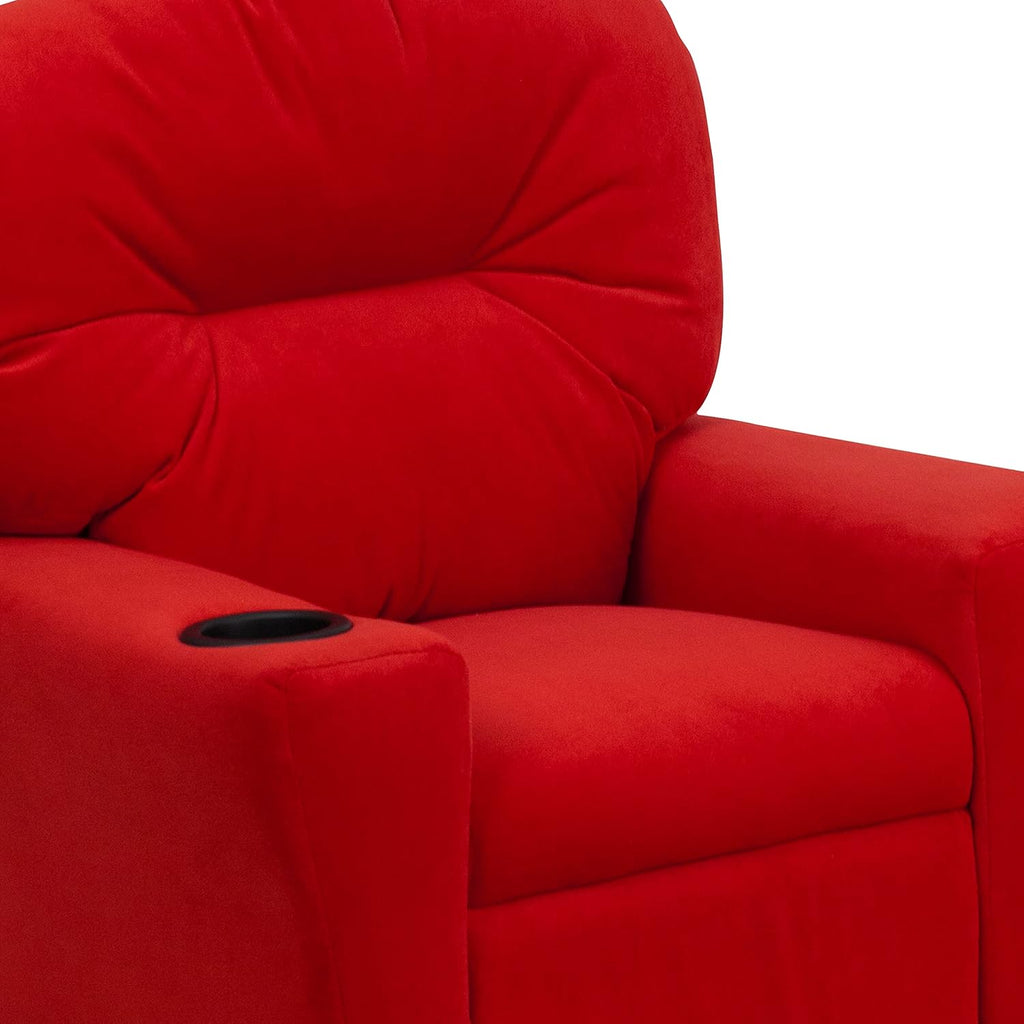 Flash Furniture Chandler Microfiber Kids Recliner with Cup Holder and Safety Recline, Contemporary Reclining Chair for Kids, Supports up to 90 lbs., Red